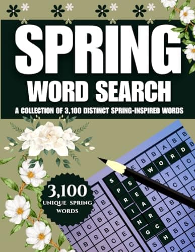 Cover of Spring Word Search: A Relaxing Collection of Word Search Puzzles Featuring 3100 Unique Spring-Inspired Words for Adults, Teens & Seniors| Large Print Easter & Seasonal Word Finds with Solutions
