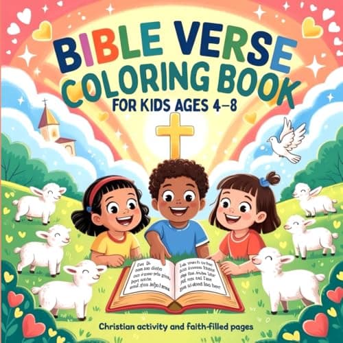 Cover of Bible Verse Coloring Book for Kids Ages 4–8 – Christian Activity and Faith-Filled Coloring Pages: Daily Bible Verse Coloring Pages, Church, Sunday School & Christian Gift for Boys & Girls