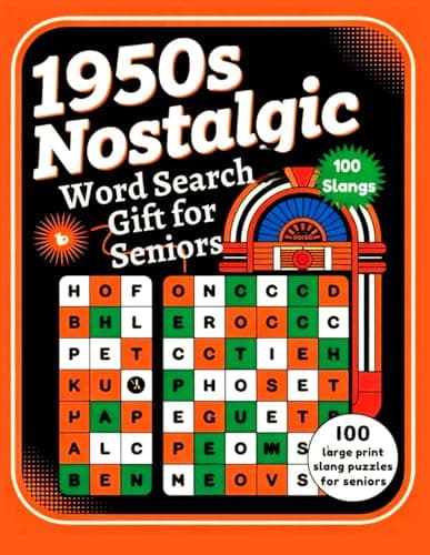Cover of 1950s Nostalgic Word Search Gift for Seniors: Color Print | 100 Slang Puzzles for Adults & Seniors